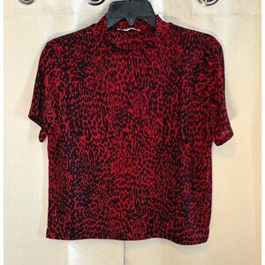 ZAra Trafaluc Womens Top Medium Red Cheetah Leopard Retro Mob Wife Cropped 17021